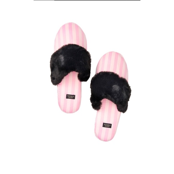 V.S. Signature Satin and Faux Fur Slippers! - Picture 2 of 5